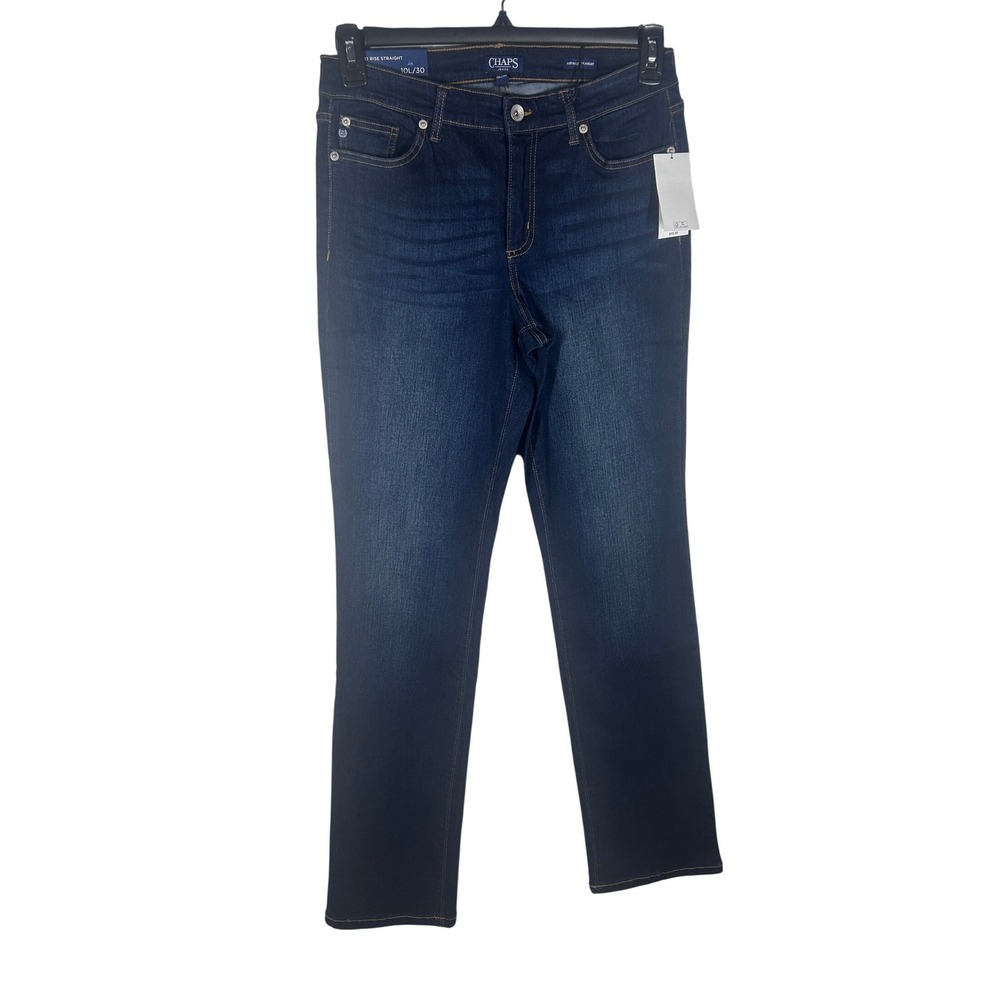 Chaps Jeans Womens 10L Mid Rise Straight Leg Dark Wash Crafted Denim Pants NEW